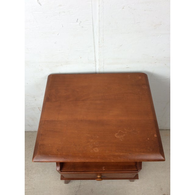 Mid Century Colonial Revival Solid Maple Nightstand With Drawer and Tall Tapered Legs For Sale - Image 14 of 15