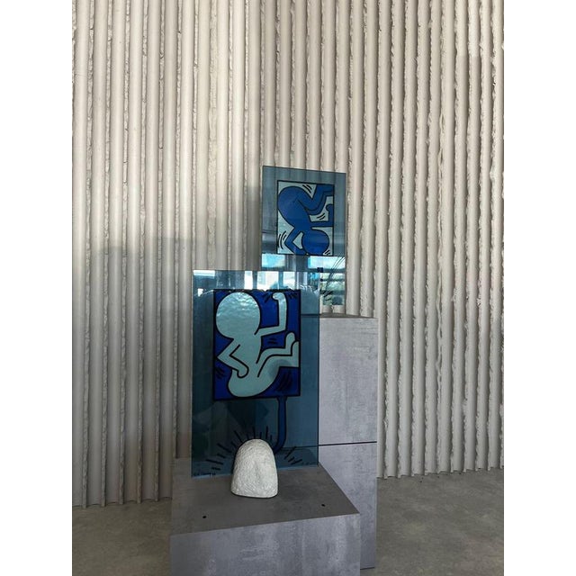 Artist keith haring & toshiyuki kita belgium 1988 h 54cm w 32cm d 11cm rare pair of signed electroluminescent table lamps,...
