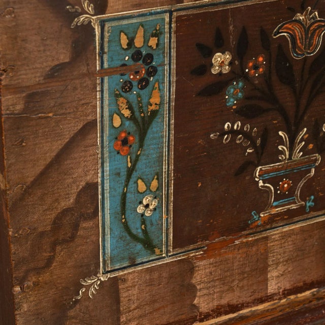 Early 20th Century Long Narrow Original Painted Trunk Bench With Storage Dated 1921 For Sale - Image 11 of 16