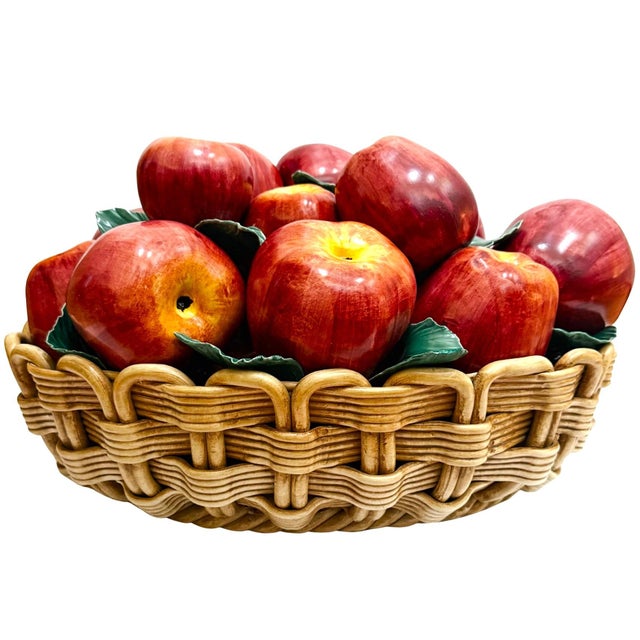 A dramatic, large-scale Italian glazed ceramic apple basket centerpiece. Made in Italy for Nordstrom, this impressive...