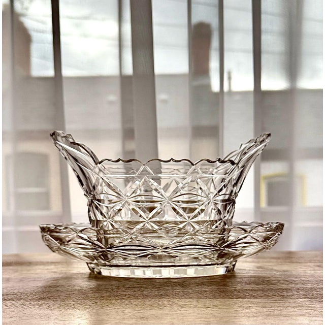 Georgian Irish Cut-Glass Bowls with Original Underplates, 1800s, Set of 3 For Sale - Image 4 of 12