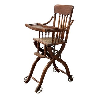 Antique Victorian Child's Combination Oak High Chair For Sale