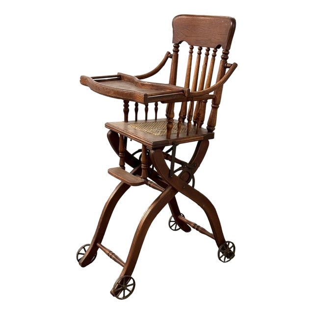 Antique Victorian Child's Combination Oak High Chair For Sale