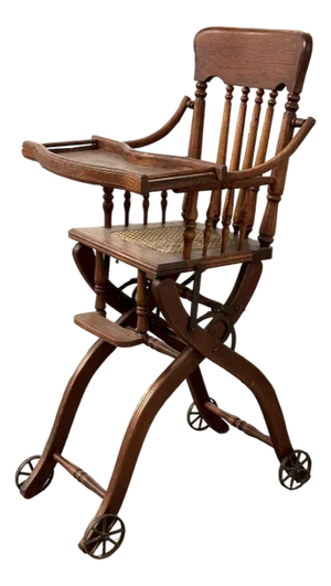 Antique Victorian Child's Combination Oak High Chair