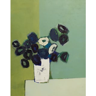 Bill Tansey "White Vase" Abstract Floral Oil on Canvas For Sale