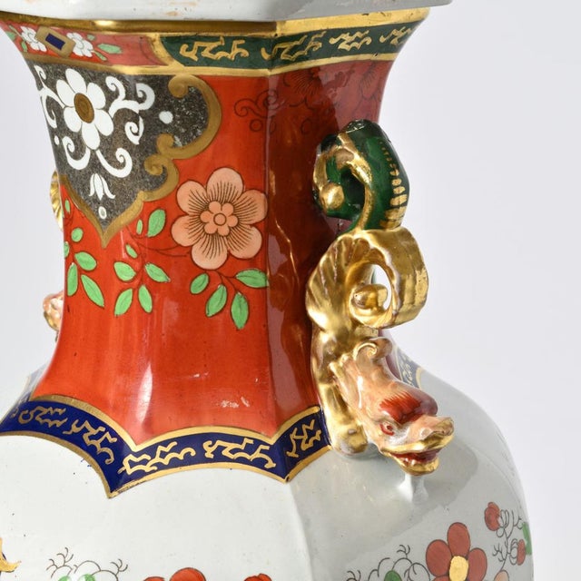 Ceramic Antique English Ironstone Vase with Cover from Masons, 1840s For Sale - Image 7 of 15