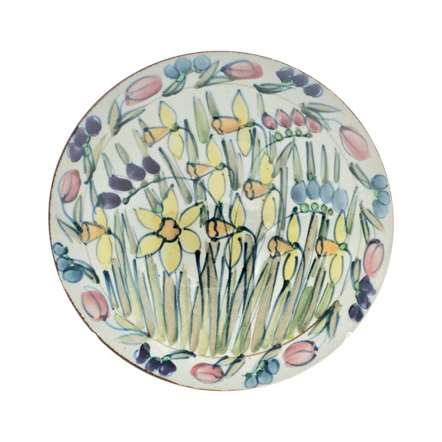 Large Hand Painted Floral Studio Pottery Porcelain Centerpiece Bowl 11" For Sale - Image 4 of 16