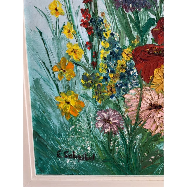 Blue Original Acrylic Wild Flowers on Canvas, Framed For Sale - Image 8 of 11