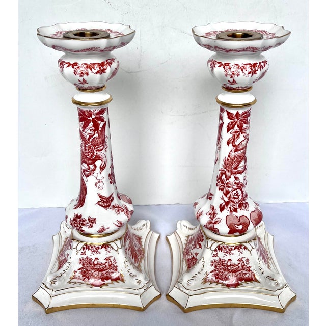 1981 Royal Crown Derby "Red Aves" Fine Bone China Candlesticks - A Pair For Sale - Image 12 of 18