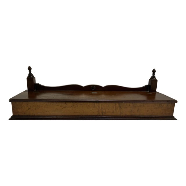 Antique Mahogany Wood Dresser Box - Serpentine Crest & Finials - 28” English For Sale