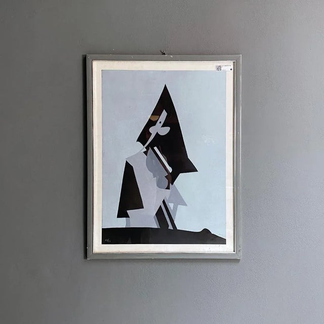 Italian modern shades of grey and black abstract painting by Dova with passpartout and wooden frame, 1980s Abstract...