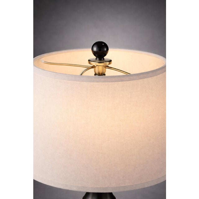 Linen Late 20th Century Mid-Century Style Turned Wood Table Lamps in Matte Black With Linen Shades - a Pair For Sale - Image 8 of 9