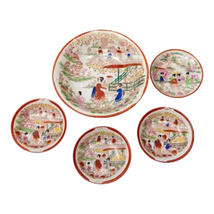 Japanese Hand Painted Porcelain Serving Dishes & Bowls Set of 5