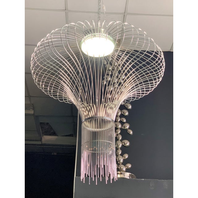Chrome 21st Century Sculptural Modern Handmade Led Chandelier in Steel Chrome For Sale - Image 8 of 10