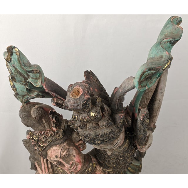Large Vintage Balinese Polychrome Carved Wood Rama and Sita Sculpture, 32" For Sale - Image 16 of 17