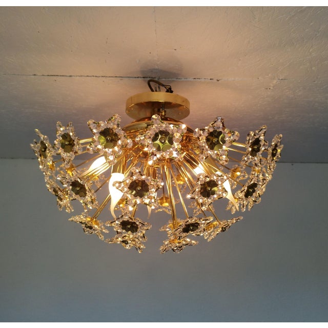 1980s 1980s Flush Mount Vintage Star Crystals Chandelier Lighting For Sale - Image 5 of 12