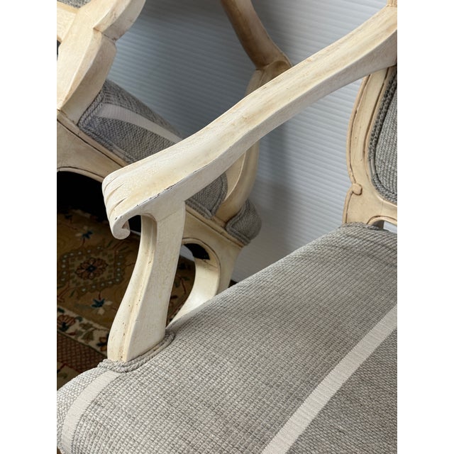 Ivory Jacara’s French Provincial Louis XV Style Upholstered Armchairs, Pair For Sale - Image 8 of 12