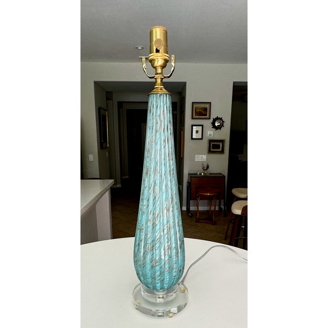 Barbini Murano Blue Copper Ribbed Glass Table Lamp For Sale - Image 18 of 18