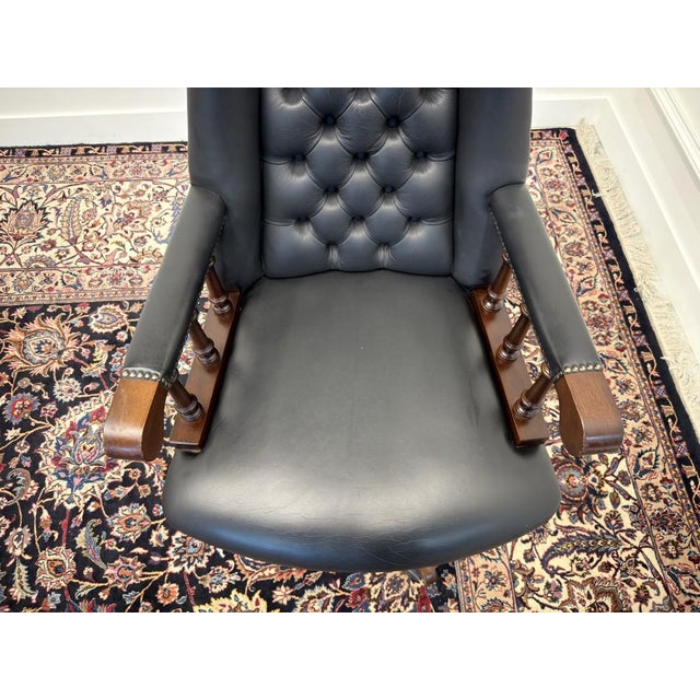 English Chesterfield Desk Chair in Black For Sale - Image 6 of 9