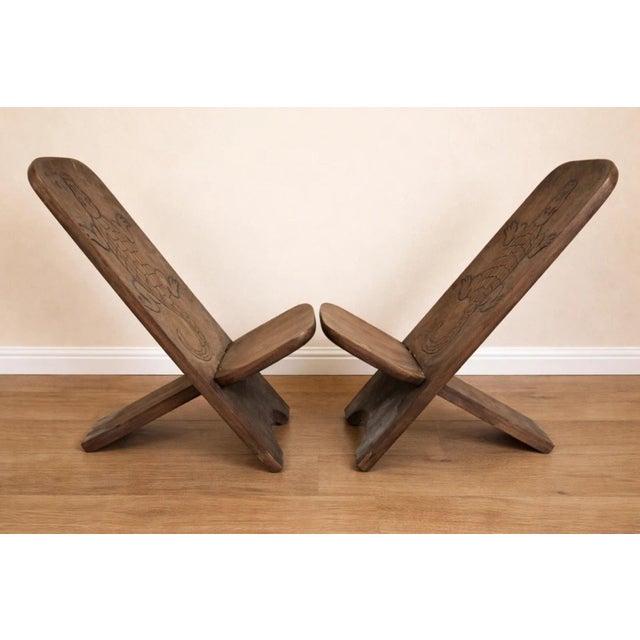 Central African Chairs in Carved Exotic Wood, 1950, Set of 2 For Sale - Image 3 of 6