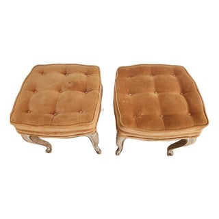 Mid 20th Century Louis XV-Style Wood Stools - Traditional Patina & Gold Accents - Set of 2 For Sale