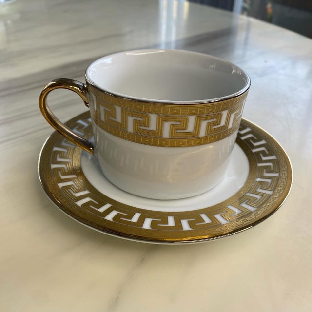 1990s Vintage Gilded Porcelain Greek Key Coffee Service Set- 13 Pieces For Sale - Image 5 of 7