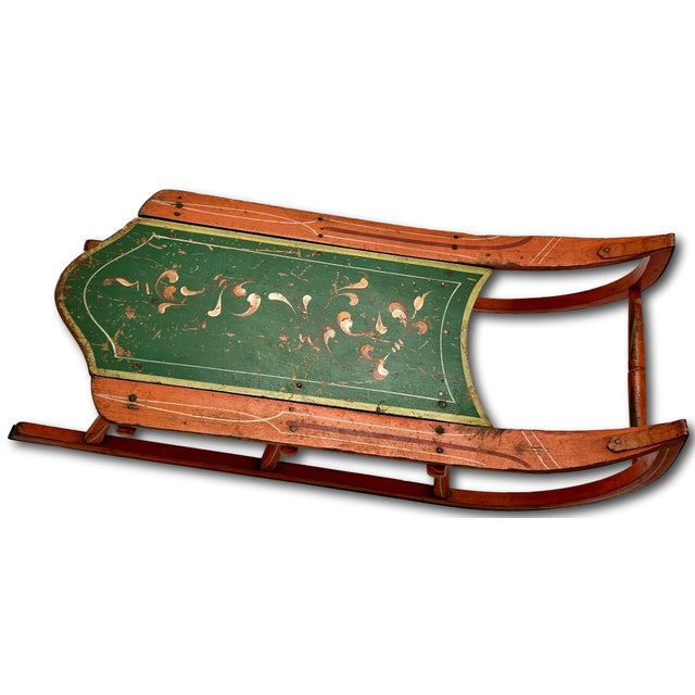 Victorian Outstanding Antique American Victorian Childs Snow Sled With Beautiful Original Hand Painted Features - Circa 1870s For Sale - Image 3 of 18