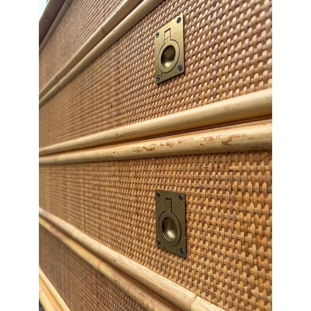 Rattan Bamboo Chest of Drawers with Brass Handles from Dal Vera, Italy For Sale - Image 9 of 11