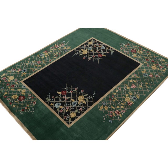 Rug & Kilim 2010s Rug & Kilim’s Chinese Art Deco Style Rug in Black & Green With Floral Pattern For Sale - Image 4 of 7