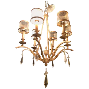 Italian Gilt Metal Six-Light Chandelier with Glass Frosted Shades