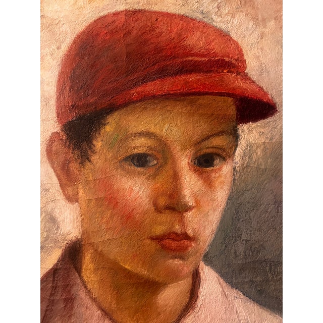 Ruby Red Oil on Canvas Young Boy With Shell Signed Marchetti 1938 Italy For Sale - Image 8 of 9