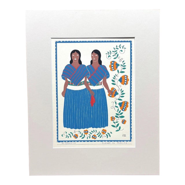 Carlos Mérida Silkscreen Print, "Otomies, Estado de Mexico" in 16 x 20 Mat, 1945 For Sale