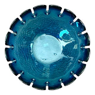 Vintage Mid Century Modern Swedish Scalloped Glass Bowl For Sale