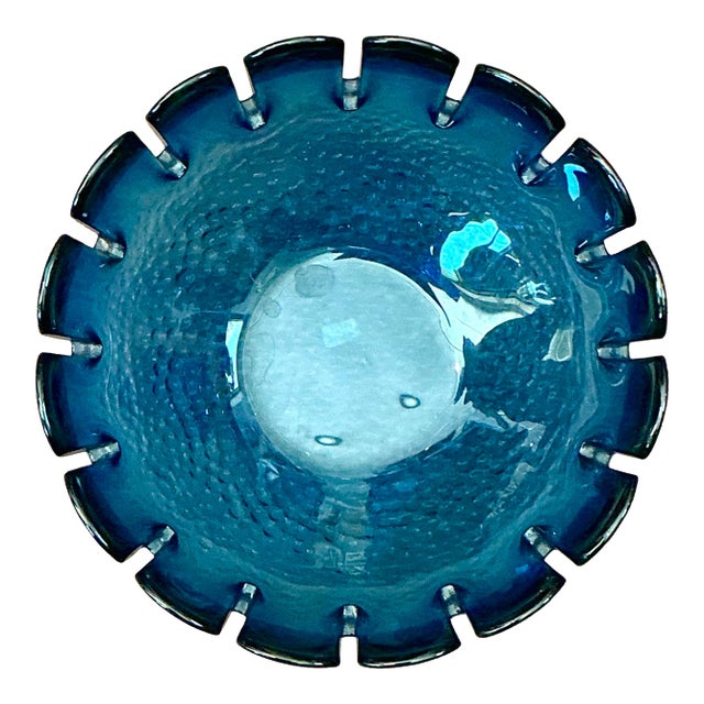 Vintage Mid Century Modern Swedish Scalloped Glass Bowl For Sale