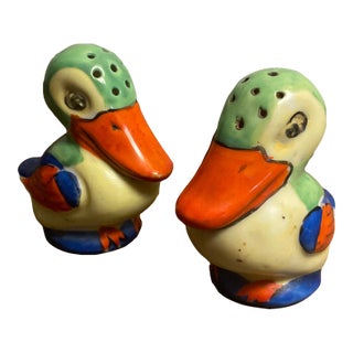 Antique Japanese Salt & Pepper Shaker Set of Handpainted Ducks - A Pair For Sale