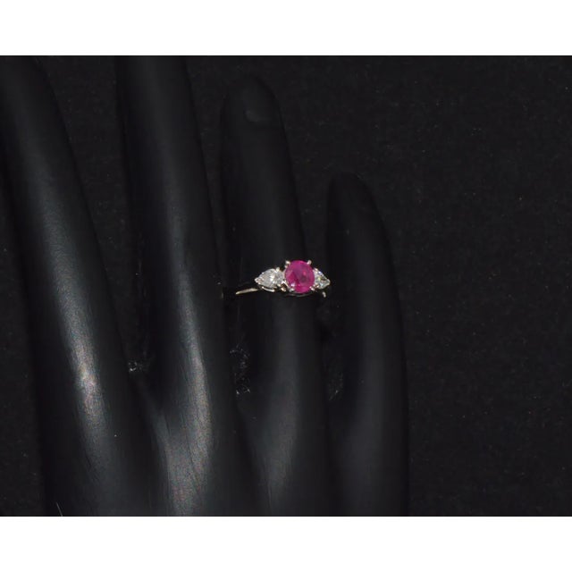 Ruby Red Authentic Tiffany & Co. Natural 1.15Cts VS G Diamond Ruby 950 Platinum Engagement Ring, size 4.75 For Sale - Image 8 of 12