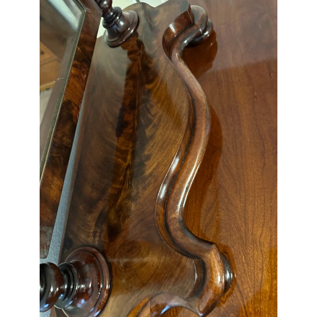 Antique Dresser Mirror Mahogany Flame Bun Feet For Sale - Image 4 of 12