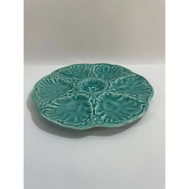 French Country 1940s French Gien Turquoise Majolica Oyster Plate For Sale - Image 3 of 13