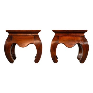 Vintage Chinoiserie Hardwood Low Stools Tables - A Pair For Sale