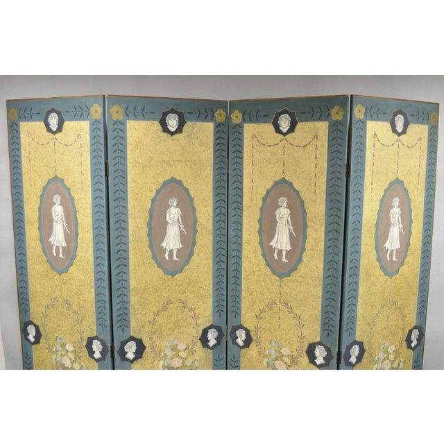 Neoclassical Late 20th Century Neoclassical Robert Adam Style 96" Large 4 Panel Folding Screen Room Divider For Sale - Image 3 of 18