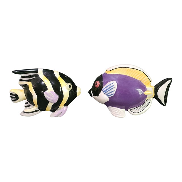 Vintage Sakura Hand Painted Colorful Tropical Fish Salt & Pepper Shakers For Sale