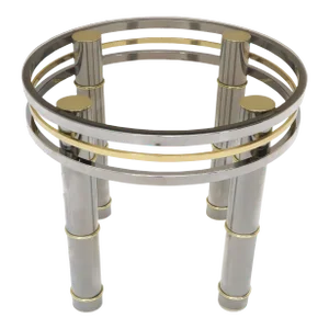 1970s Chrome Brass Smoked Glass Round Side Table