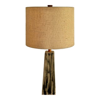 1970s Mid-Century Modern Studio Pottery Lamp With Shade and Finial For Sale