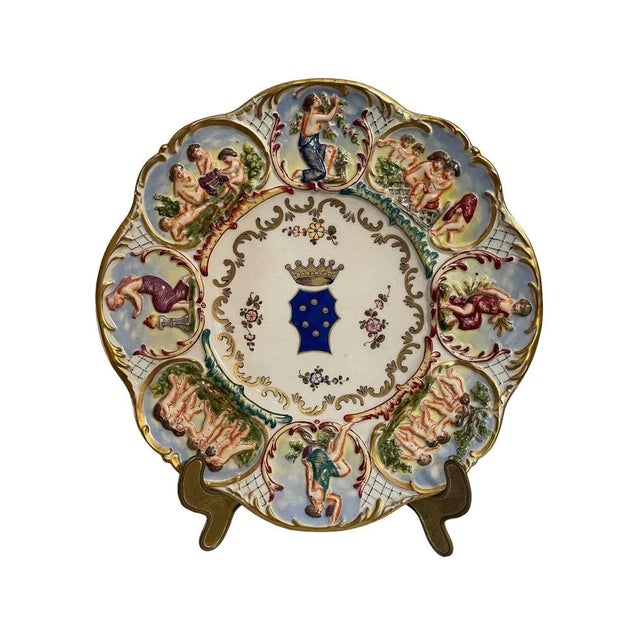 Decorated Ceramic Plate from Capodimonte, 19th-20th Century For Sale - Image 5 of 5
