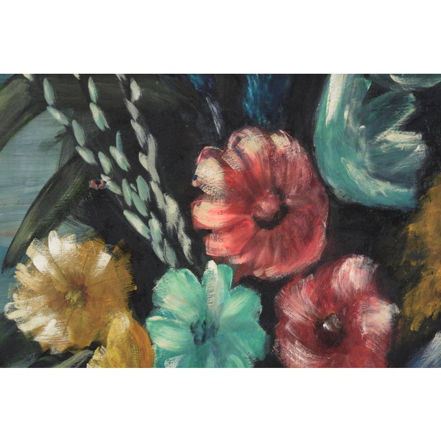 Mid 20th Century Mid Century Floral Still Life in Oil on Masonite For Sale - Image 5 of 10