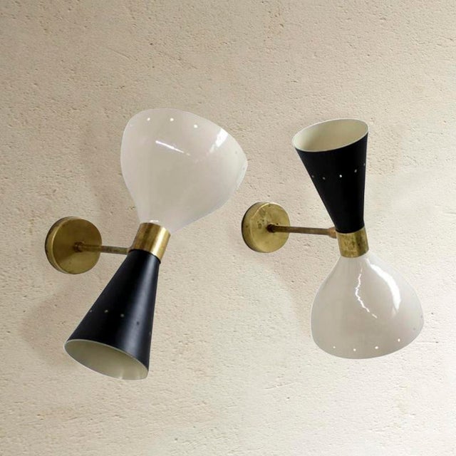 Mid-Century Modern Italian Sconces in Aluminum and Brass, 1950s, Set of 2 For Sale - Image 3 of 7