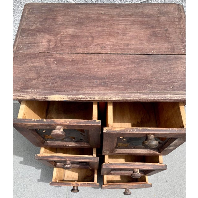 Wood 1960s Vintage Wood and Metal Indian 6 Drawer Apothecary/ Spice Cabinet For Sale - Image 7 of 10
