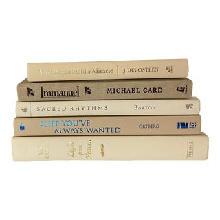 Early 21st Century Cream and Almond Book Stack of Inspirational Titles - Set of 5 For Sale