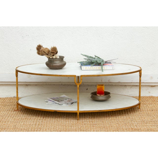 Juliet Gilded Two-Tier Oval Marble Coffee Table For Sale - Image 12 of 12