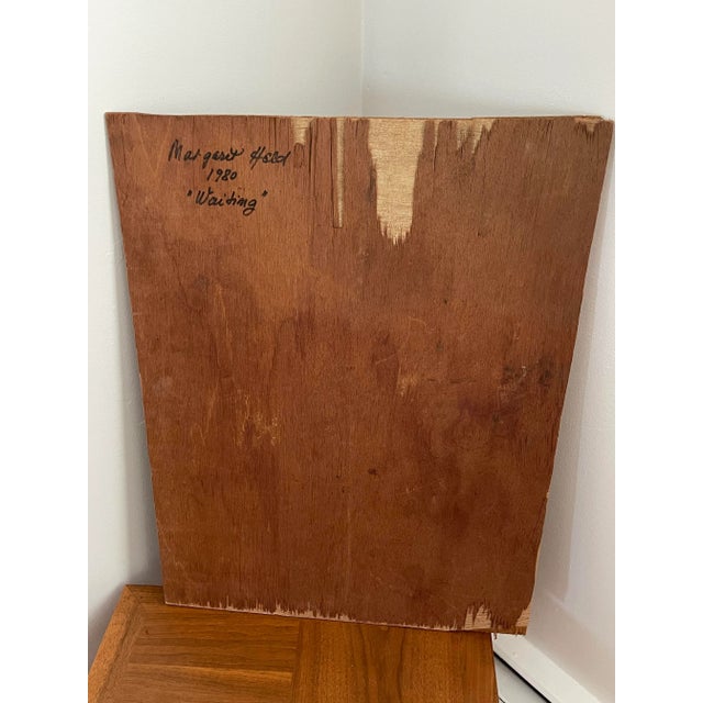 Blush Margaret Held (1933-2016) Abstract Acrylic on Wood Board Mixed Media “Waiting” For Sale - Image 8 of 12